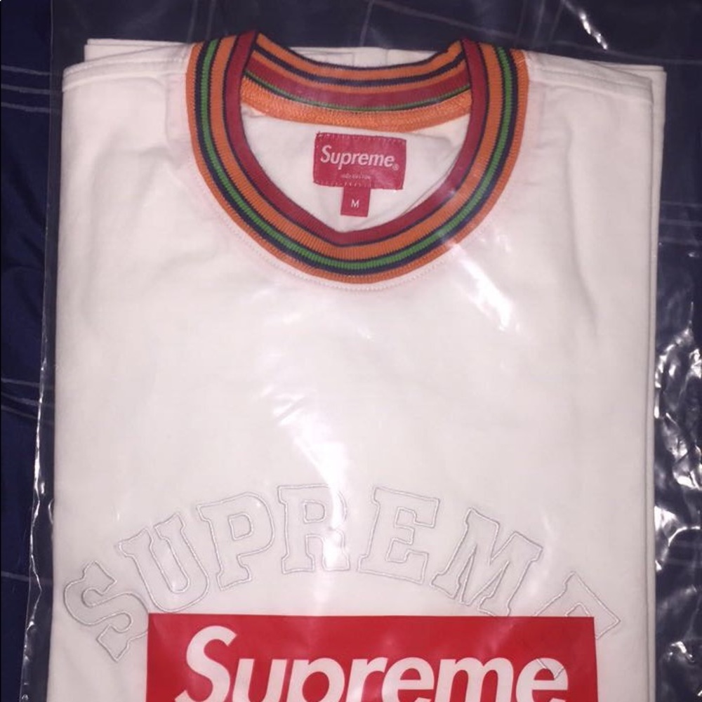 Supreme white multicolor collar long sleeve shirt